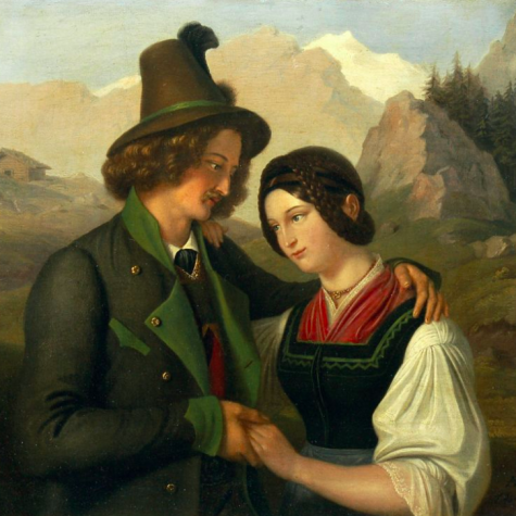 Junges Paar in Tracht von Adam Brenner, 1840, where the man is wearing a loden jacket