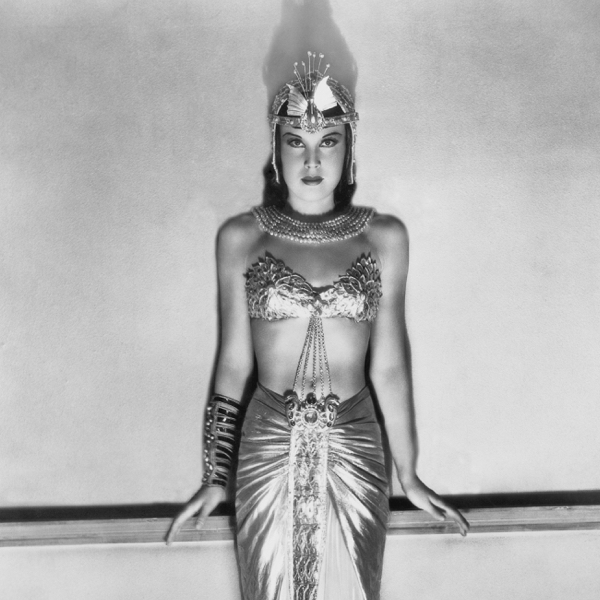 black and white vintage photo, showing a model as Cleopatra, the queen of Egypt