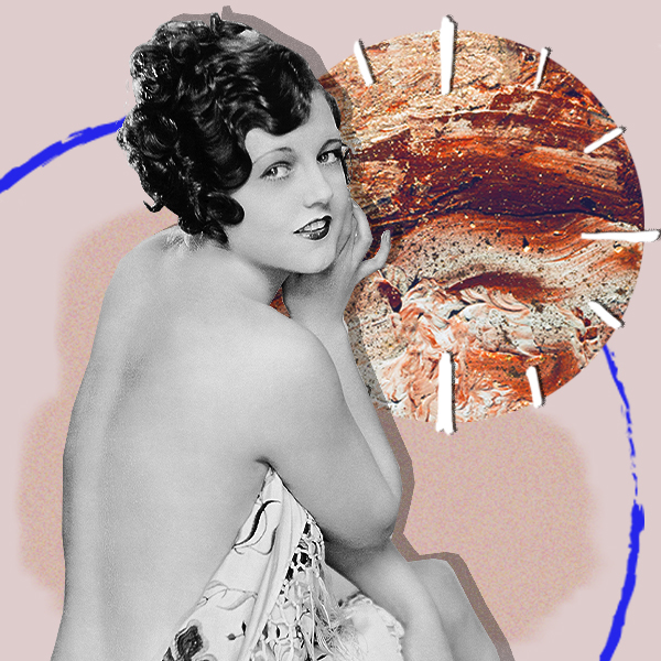 Illustration showing a classical beauty in front of a watch that symbolize the hours when the cosmetics are more effective