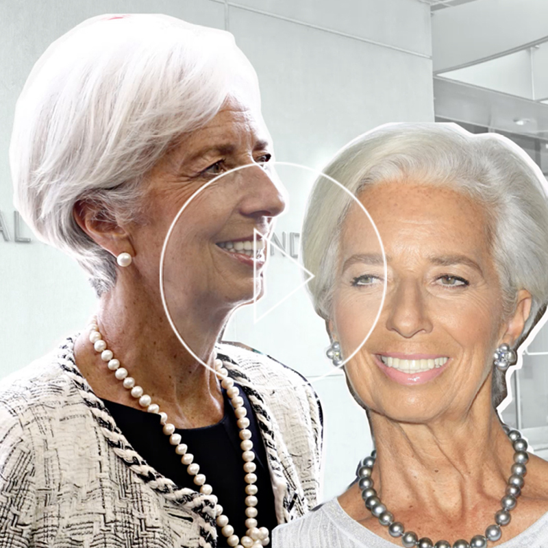 collage showing Christine Lagarde, president of the central bank