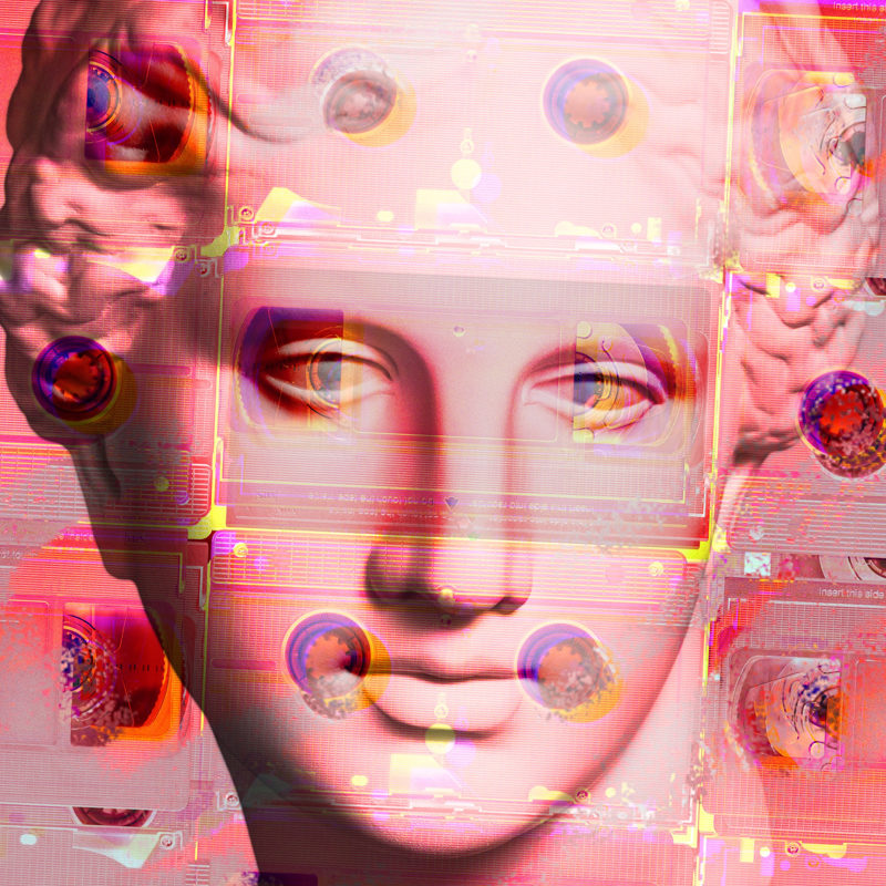 illustration and collage of a greek bust sculpture representing the holistic well being