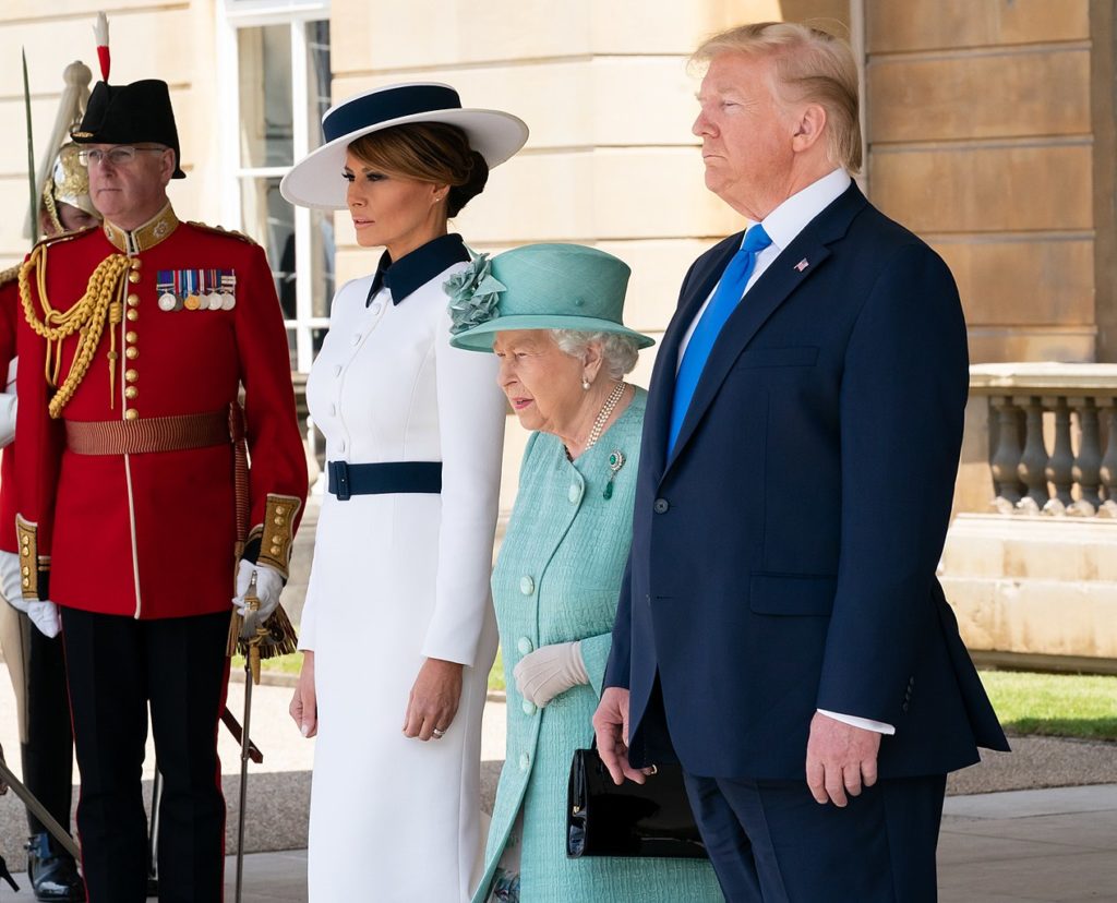 Queen Elizabeth greeting Melania and Donald Trump during their visit to UK