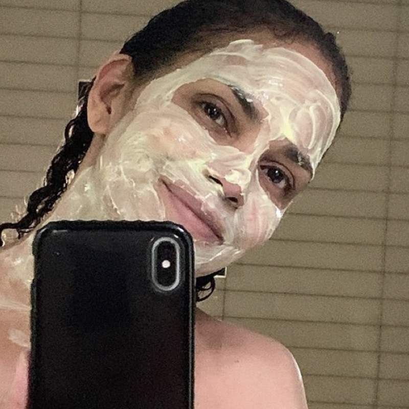 Halle Berry's selfie with homemade face mask.