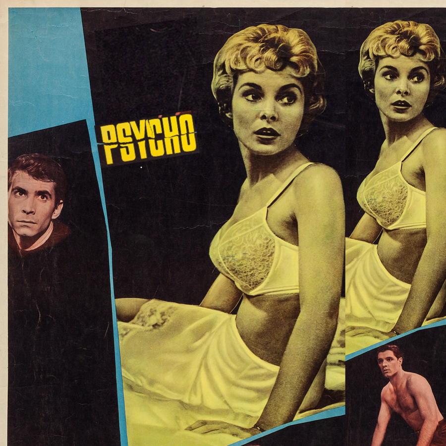 Janet Leigh wearing a bra in the promotional poster for the release of Hitchcock's movie Psycho.