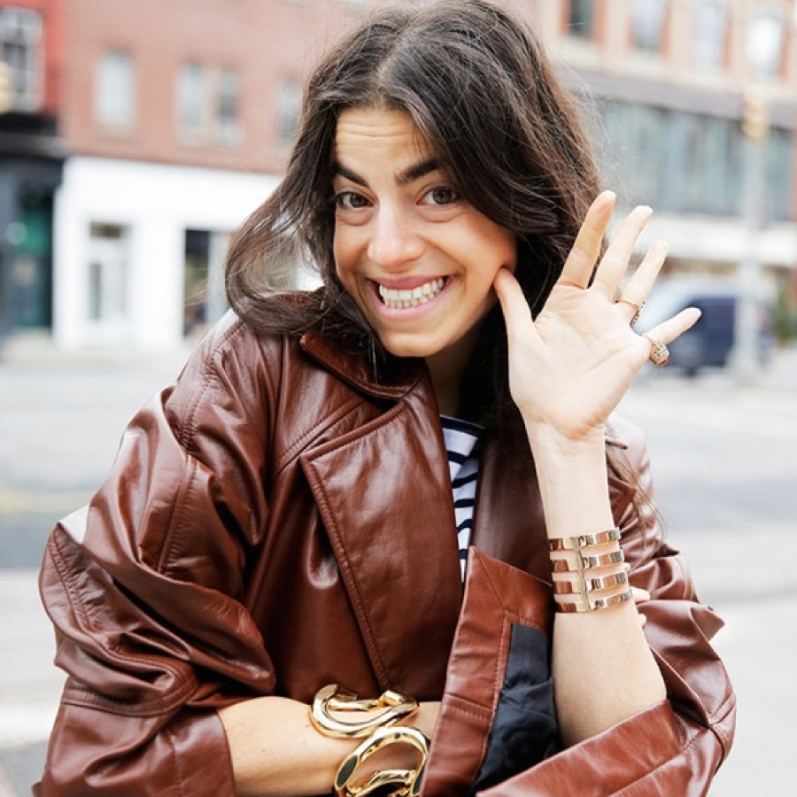 Leandra Medine Cohen waving for the camera in a photo shooting for TopShop