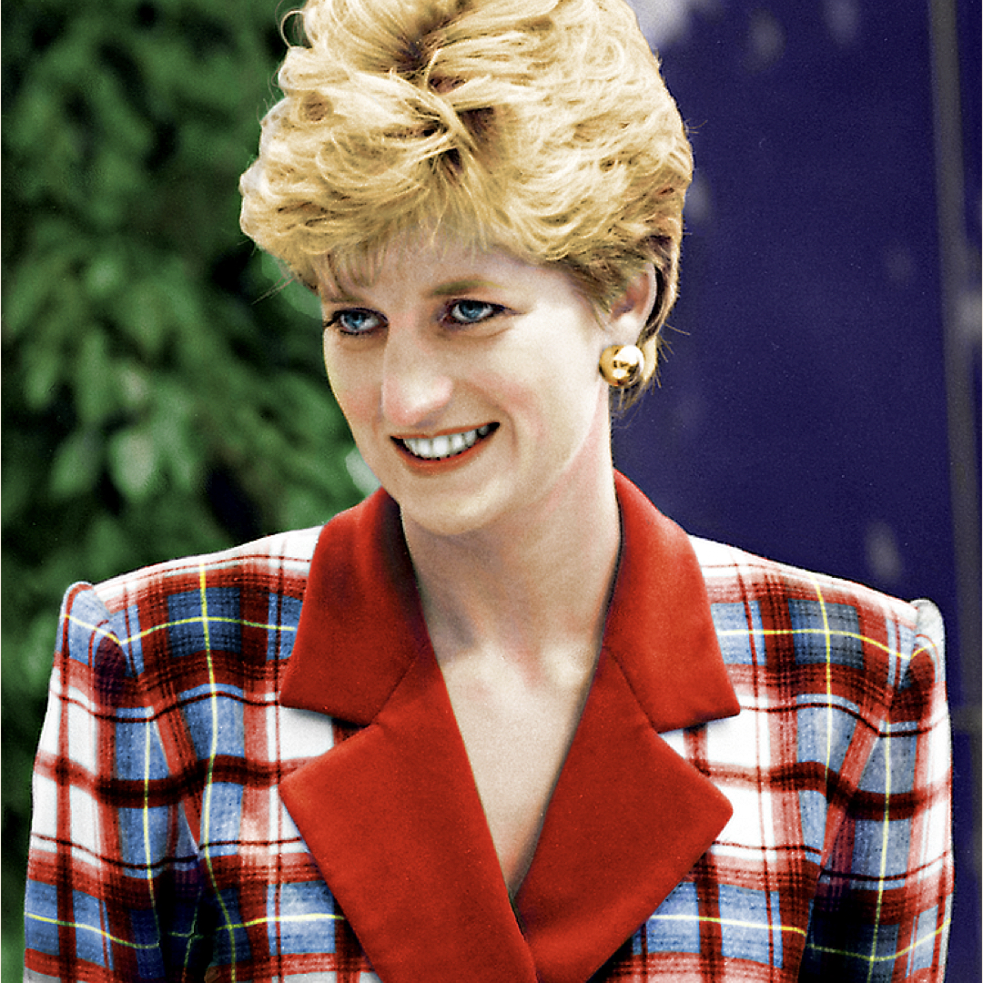 Lady Diana wearing a tartan jacket, perfect outfit for a Christmas brunch