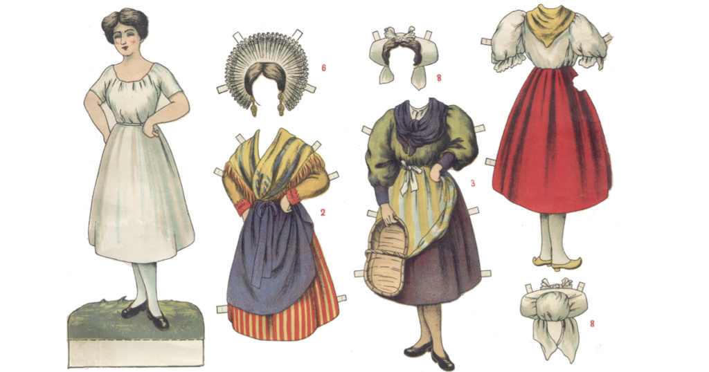Vintage paper doll with clothes, a sustainable toy that live longer.