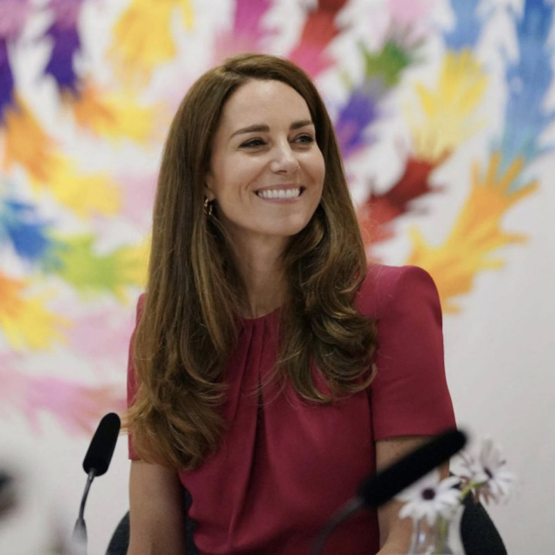 Catherine, Duchess of Cambridge, wearing a pink dress, one of her looks for the G-7 Summit.