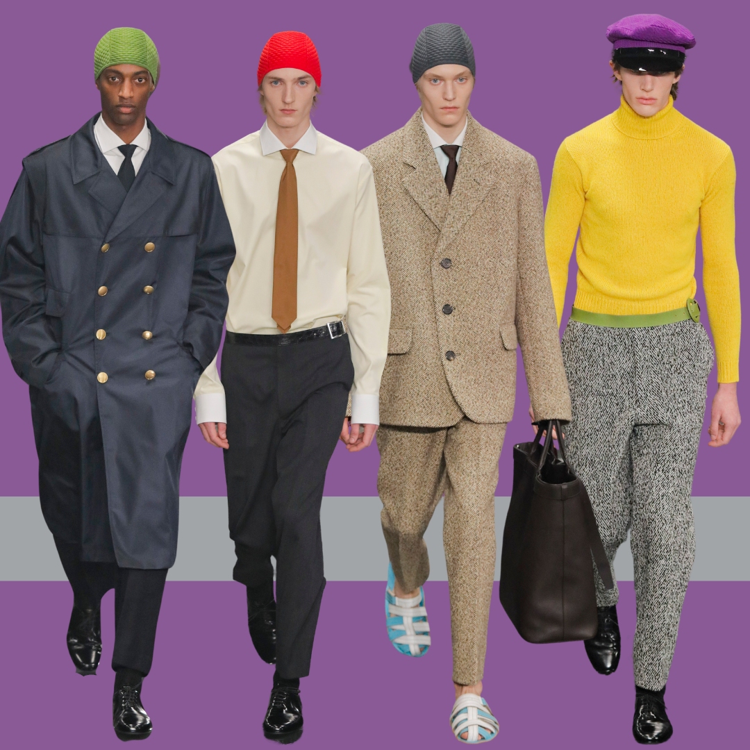 collage with the runway looks Prada AW24 menswear- the new dandy aesthetic