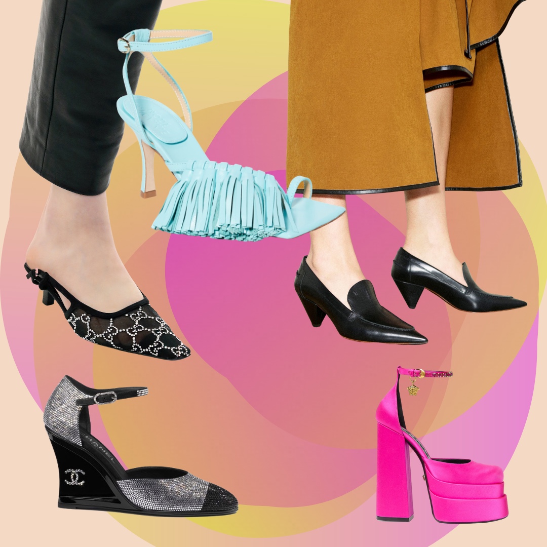 Collage with several high heel shoes for fall 2021.