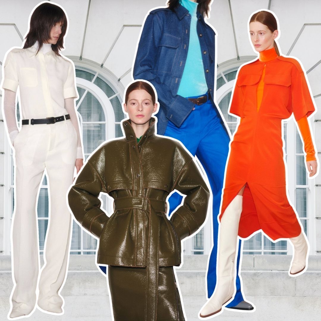 Four Pre-Fall 22 looks showing Victoria Beckham styling hacks.