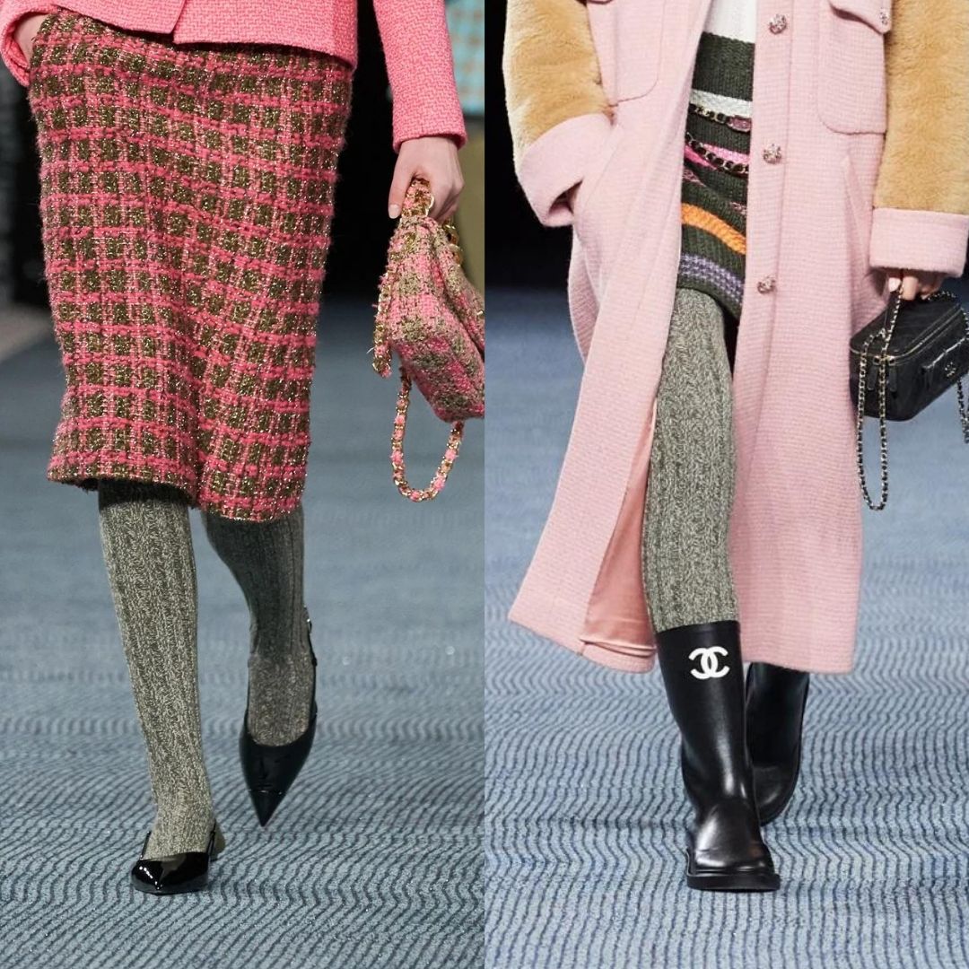 collage with last Chanel AW22 show showing the shoe trends