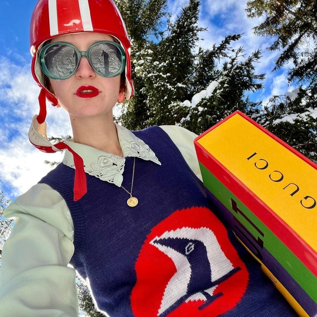 Judith Brandl wearing a vintage gucci outfit perfect for ski holidays