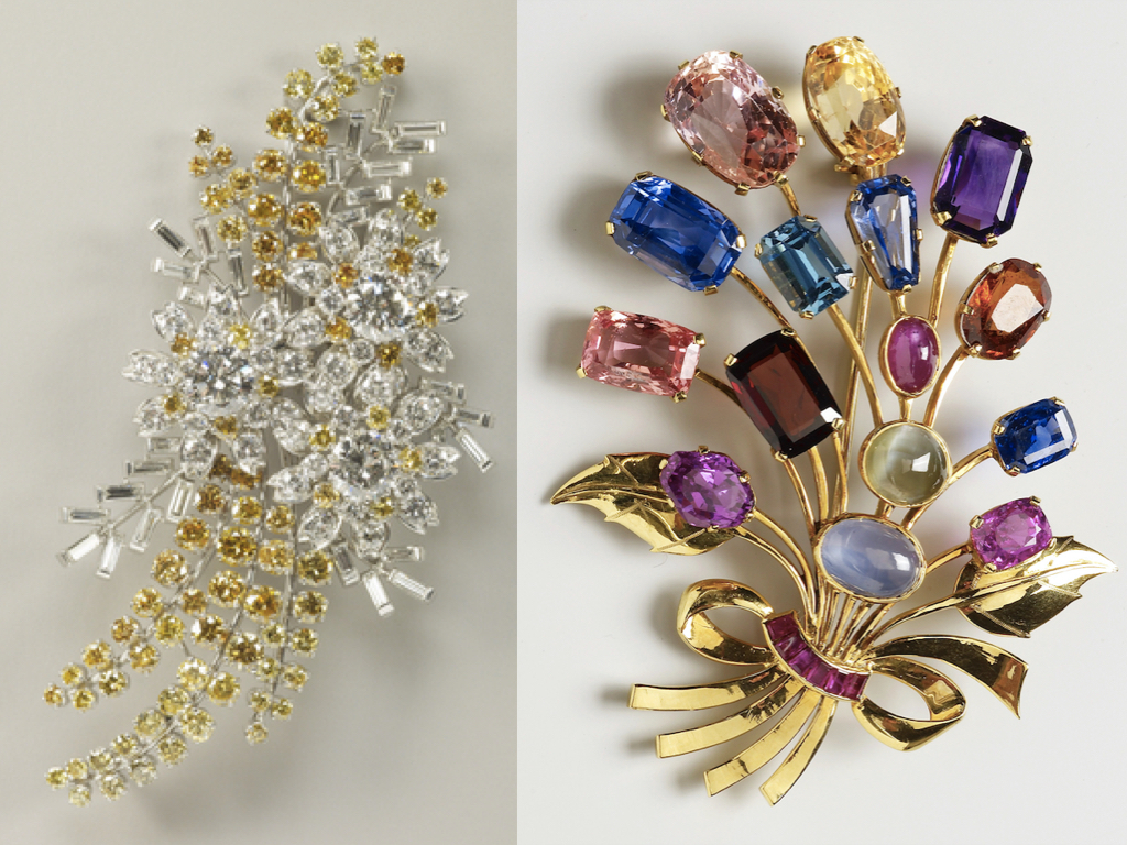 Colourful royal jewellery pieces.