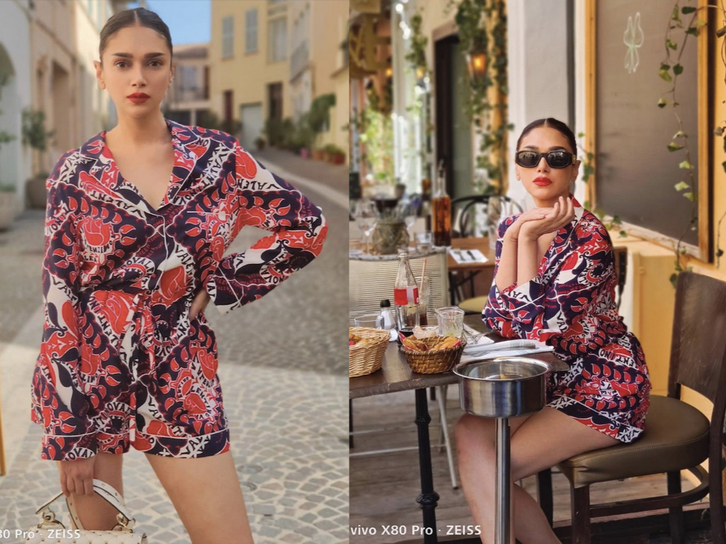 Aditi Tao Hydari wearing a mini playsuit outfit for the red carpet at Cannes.