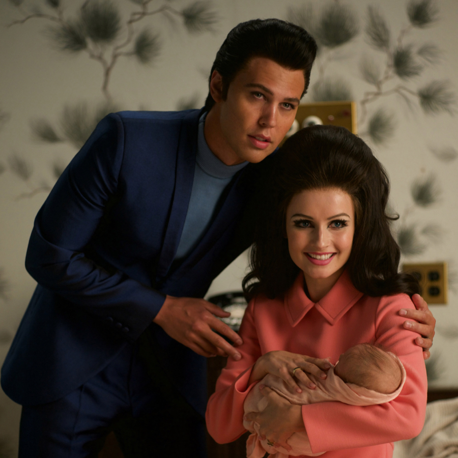 The characters Elvis and Priscilla Presley wearing Prada costumes for the movie.
