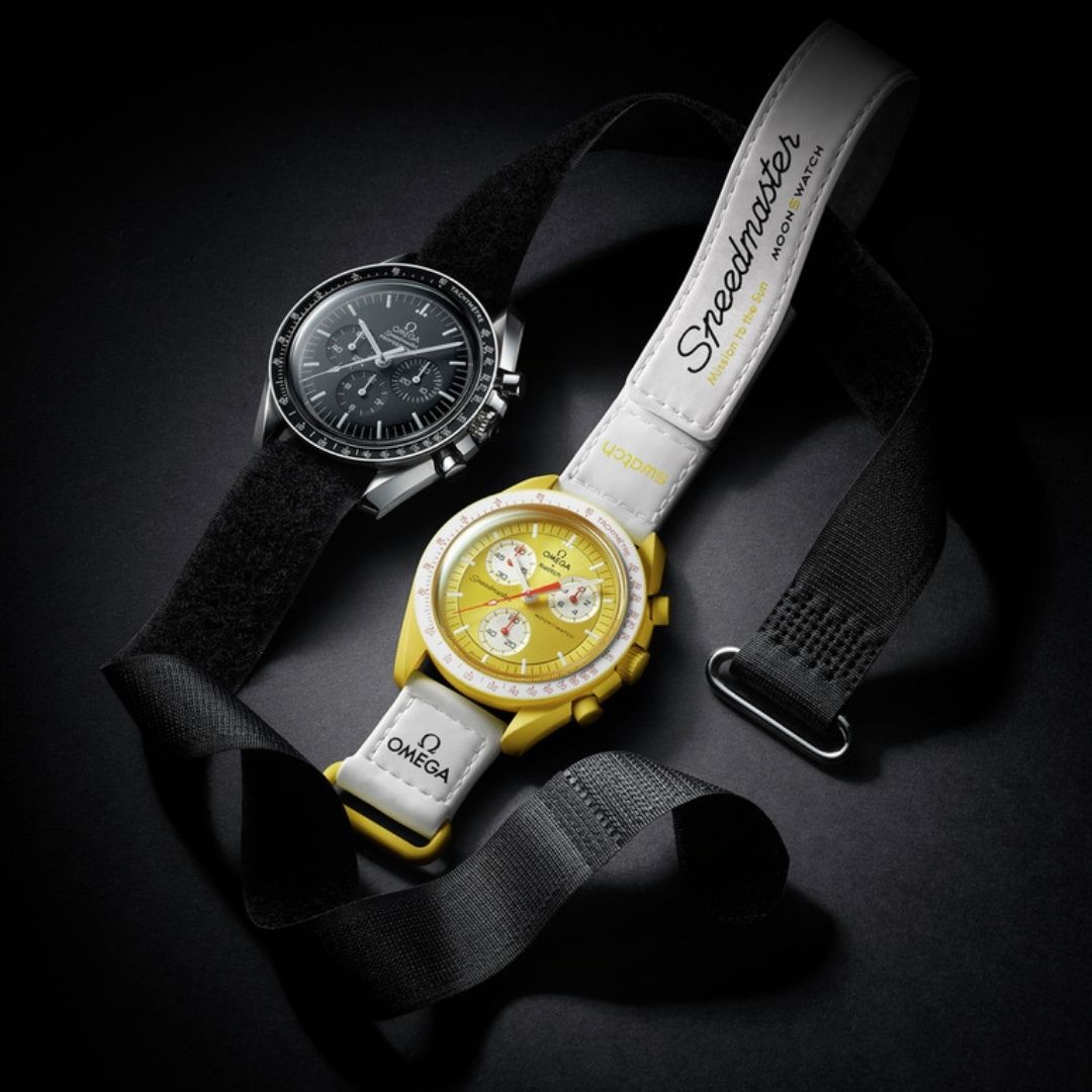two models of MoonSwatch, the new colboration between Omega x Swatch