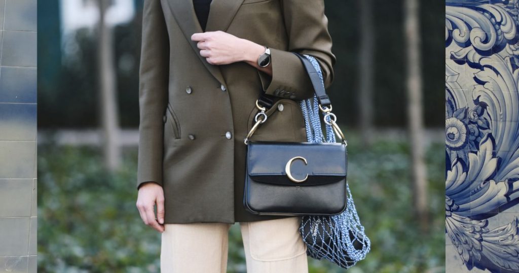 detail of a fashionista wearing Blaze Milano blazer and Celine bag