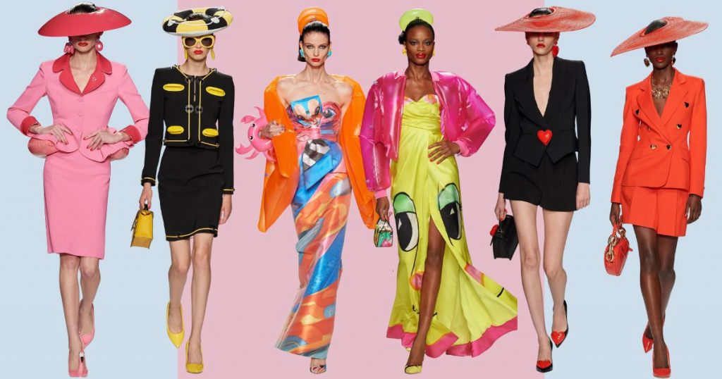 collage with the 5 highlights of MFW SS23 -moschino