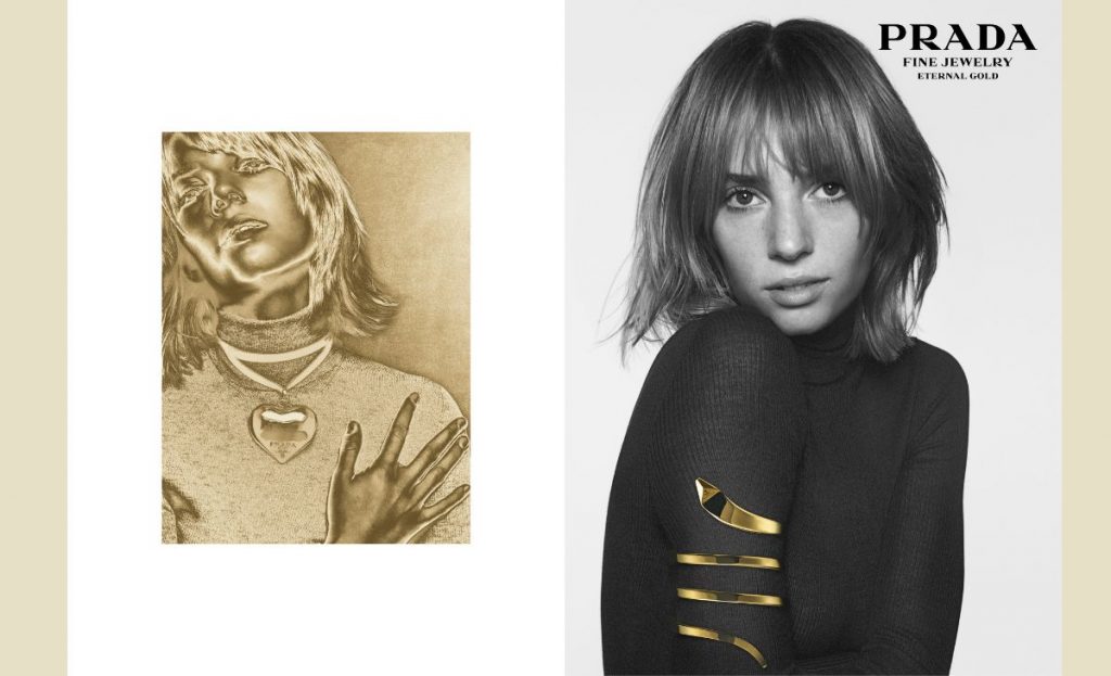 Pradas new jewellery collection with Maya Hawke photographed by david sims