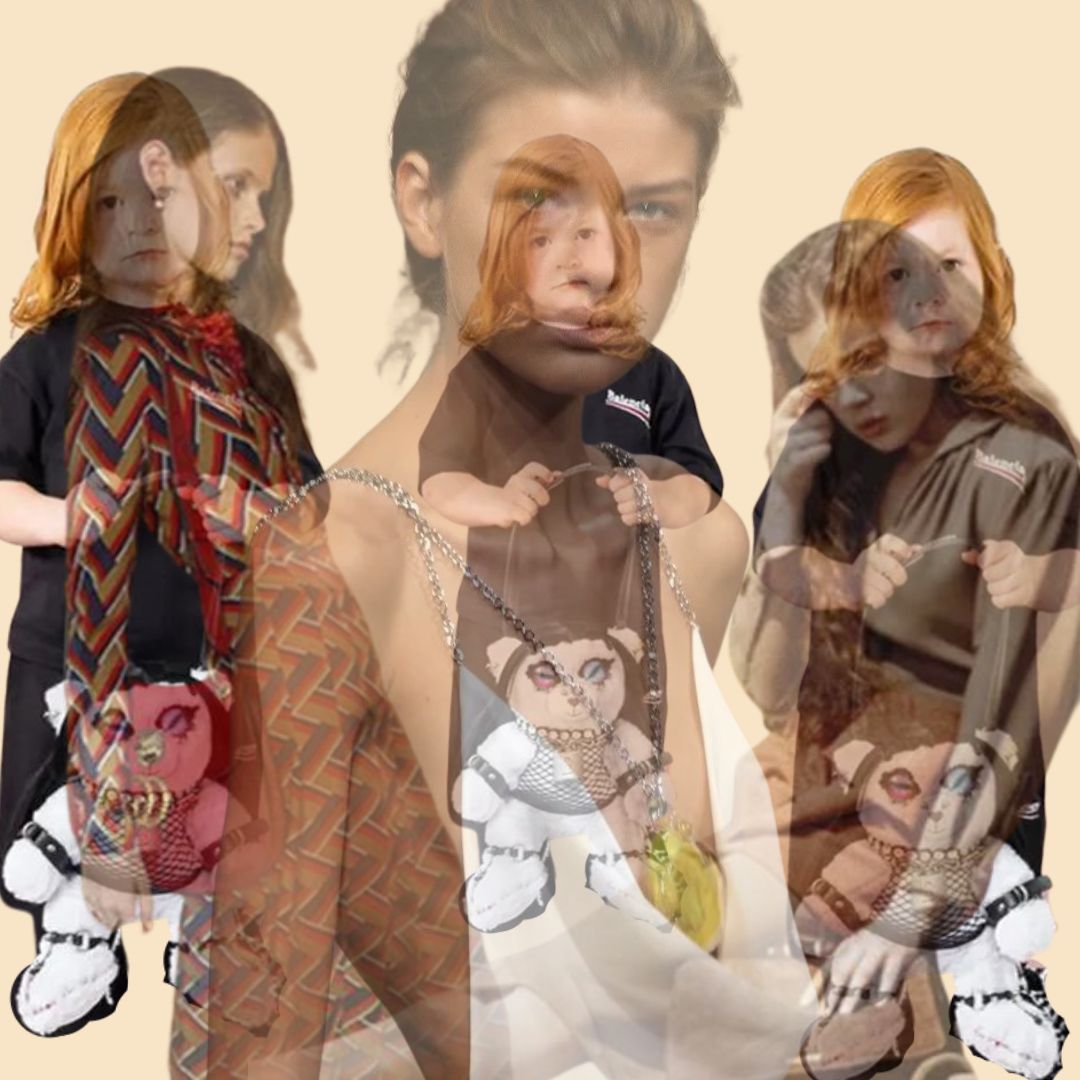 collage with the little girl from the perverse Balenciaga Campaign