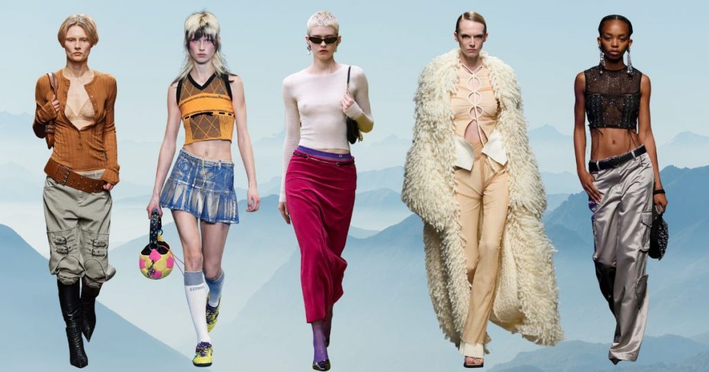 collage with 2000s inspired looks of runways from Milan Fashion Week AW 23 