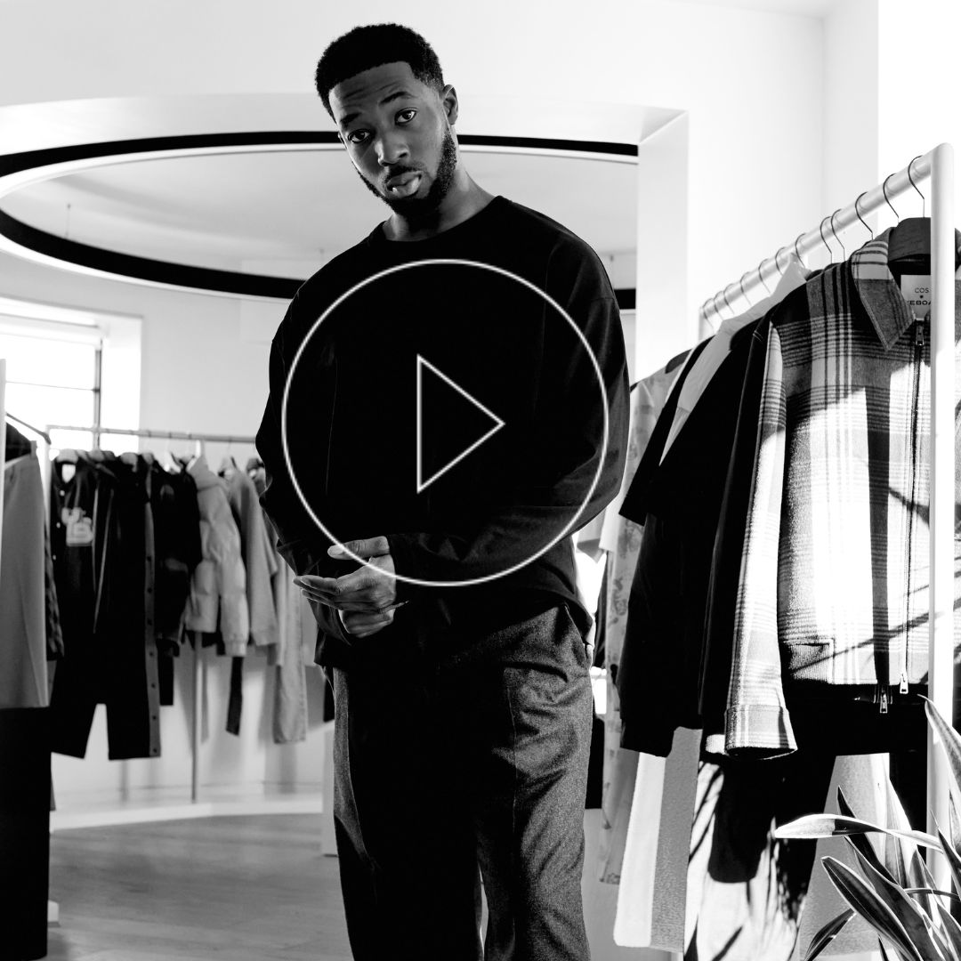 Designer Reece Yeboah in COS shop showing their capsule collection