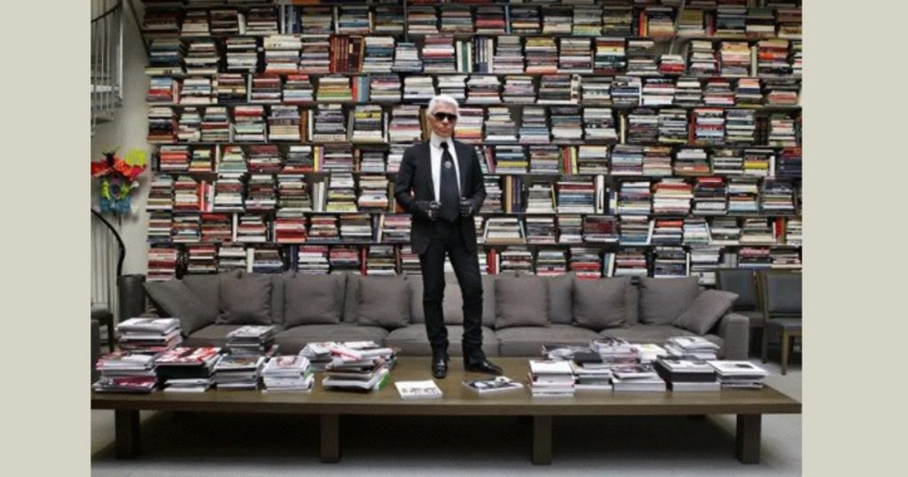 Karl Lagerfeld in his iconic Library