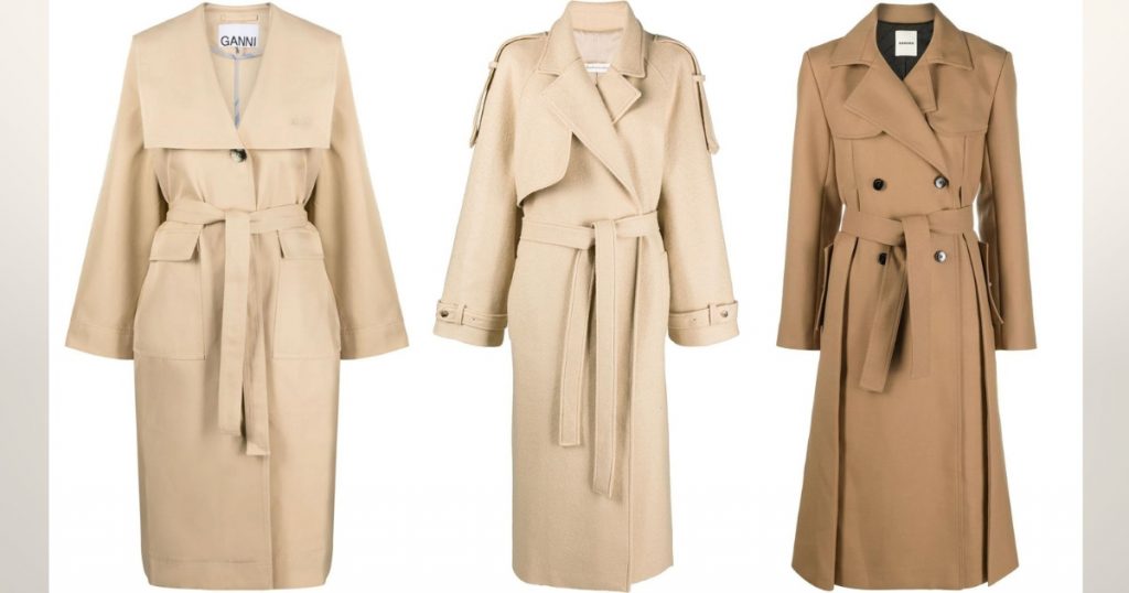 Trench coat from Ganni, from The Frankie Shop and from Sandro Paris