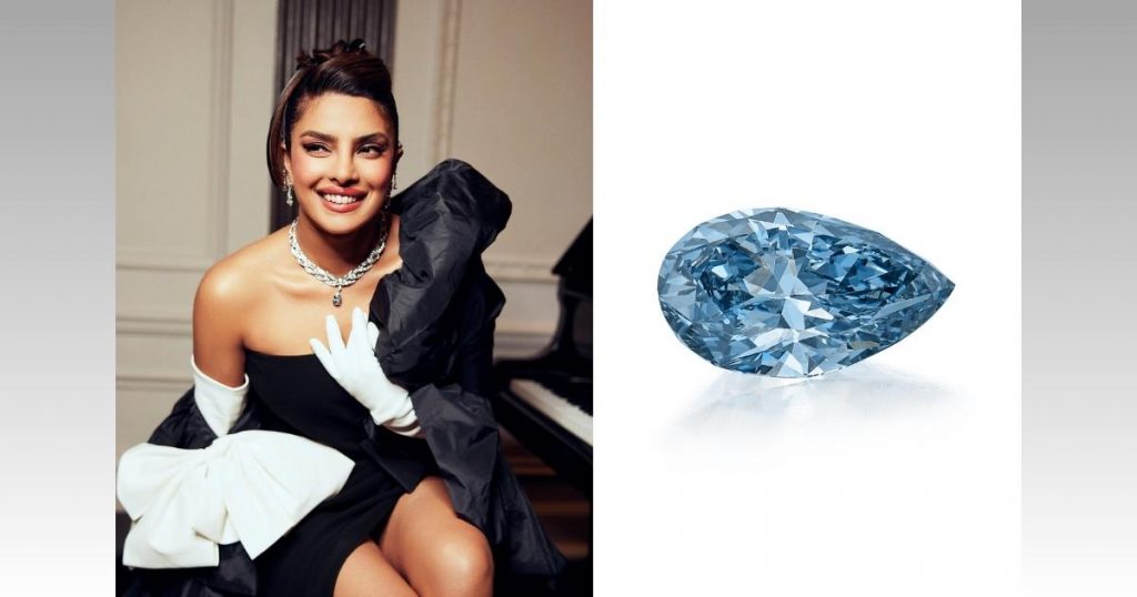 making off Priyanka Chopra wearing Bulgari Laguna Blue diamond at the Met Gala 2023