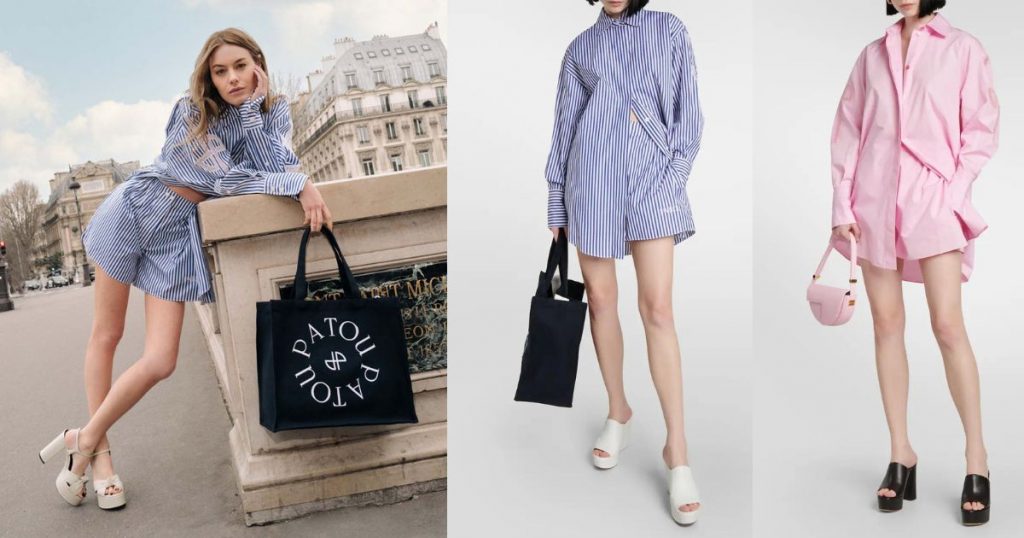 Camille Rowe in Paris wearing a pyjama short from Patou available on MyTheresa