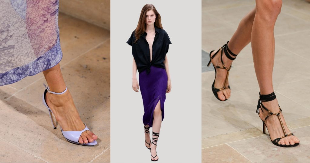 collage with 3 models from runway SS23 wearing minimalist sandals