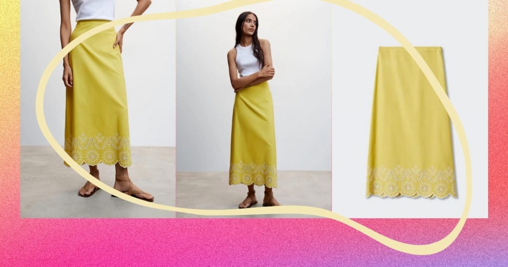 Mango yellow skirt  as one of the Key Pieces for High Summer in the city