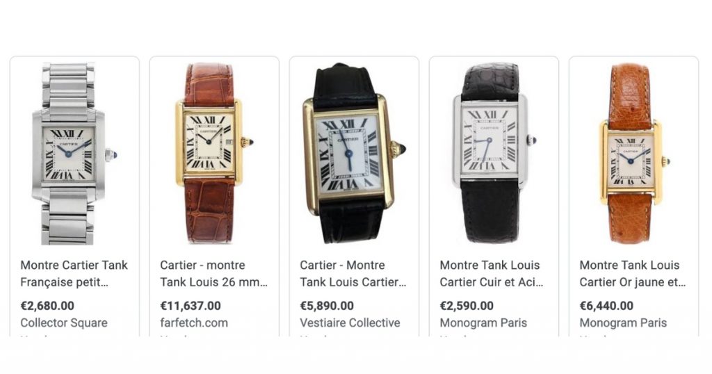 A selection of Cartier Tank vintage watches in the same model that the one owned by princess Diana. 