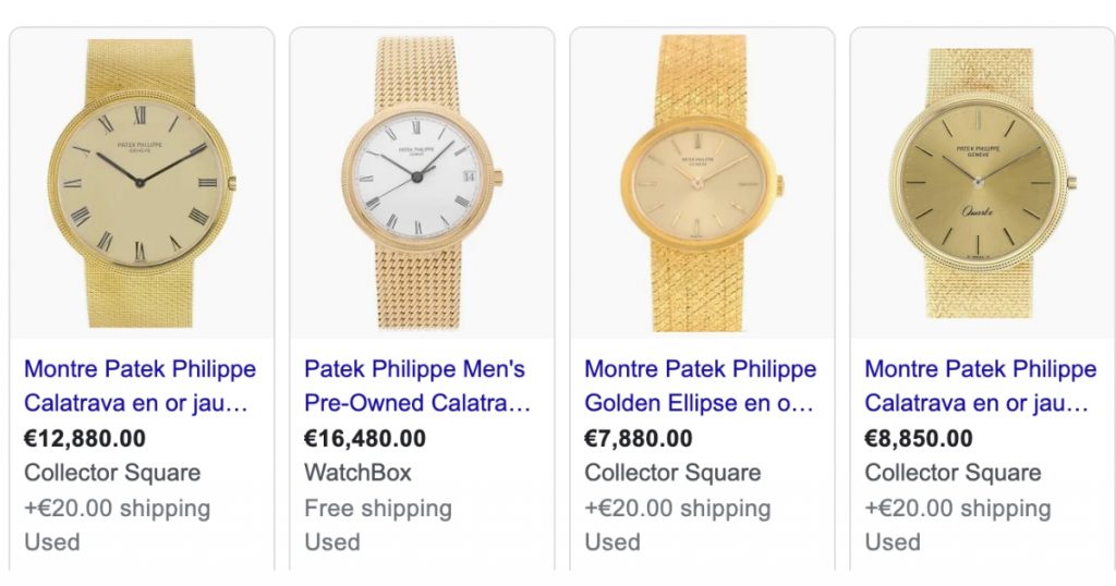 A selection of Patek Philipe's vintage watches in the same model that the one owned by princess Diana. 