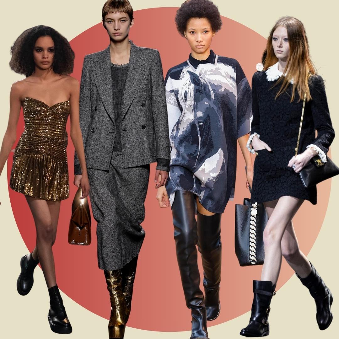 collage with the runway looks from Celine, Dries van Noten and Stella McCartney showing the shoe trends AW 23/24