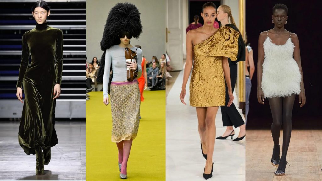 Four photos from AW23 runway Akris, Gucci, Natan and Coperni-inspiration for party season style