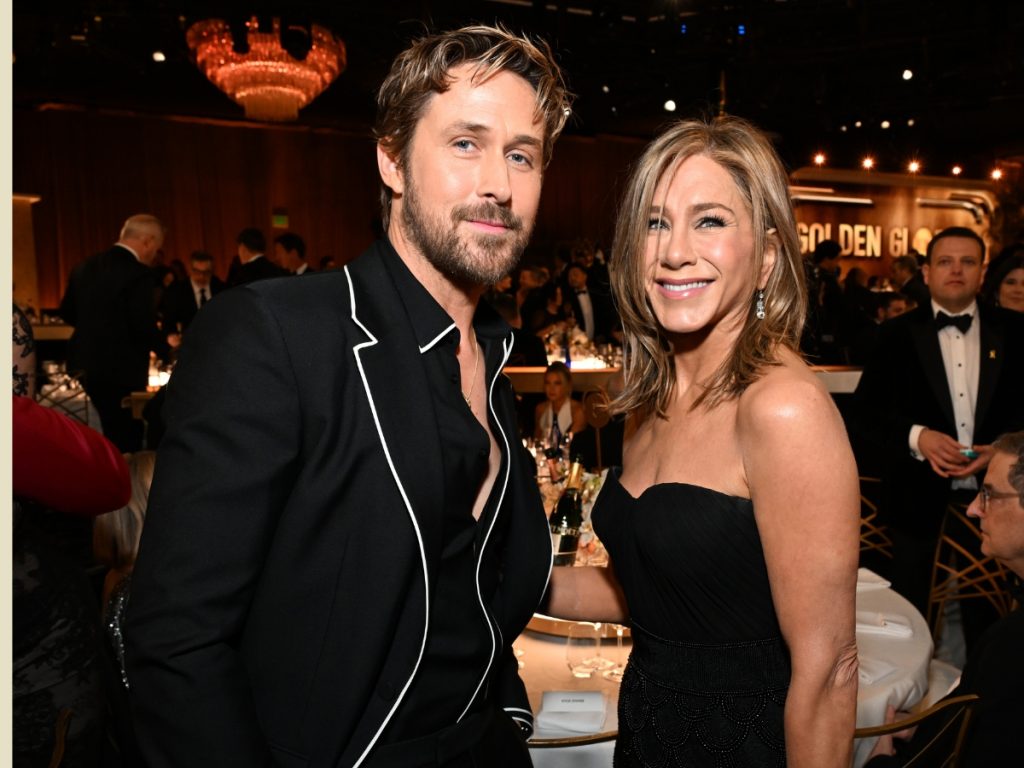 Jennifer Aniston and Ryan Gosling at the Golden Globes 2024
