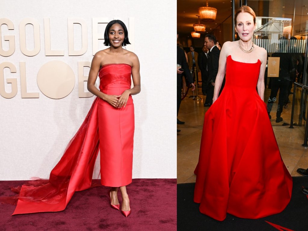 Ayo Edebiri, and Julianne Moore in red at the golden globes 2024