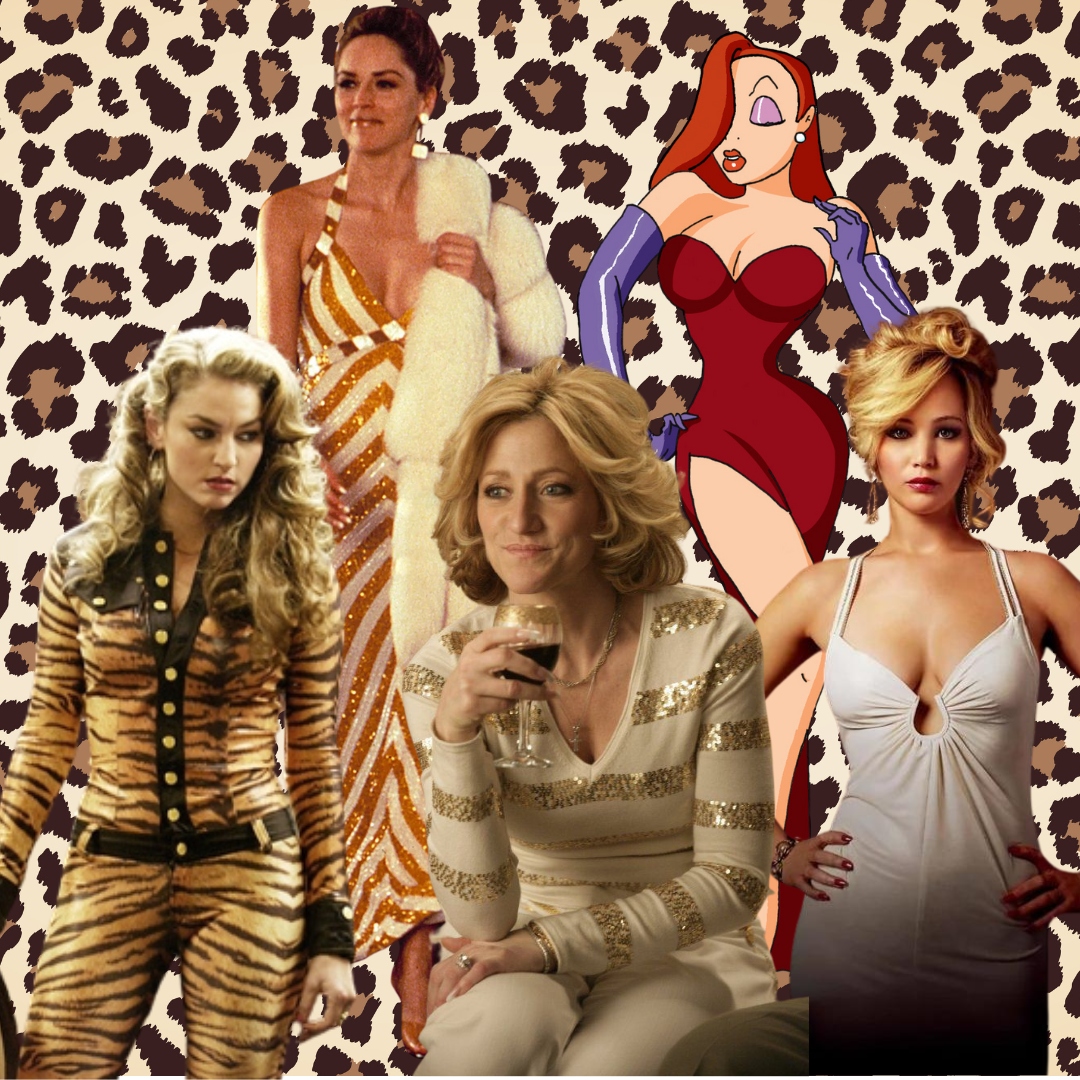 collage with the famous film and tv series mob wives characters-jennifer lawrence-sharon stone-drea de matteo -jessica rabbit -edie falco