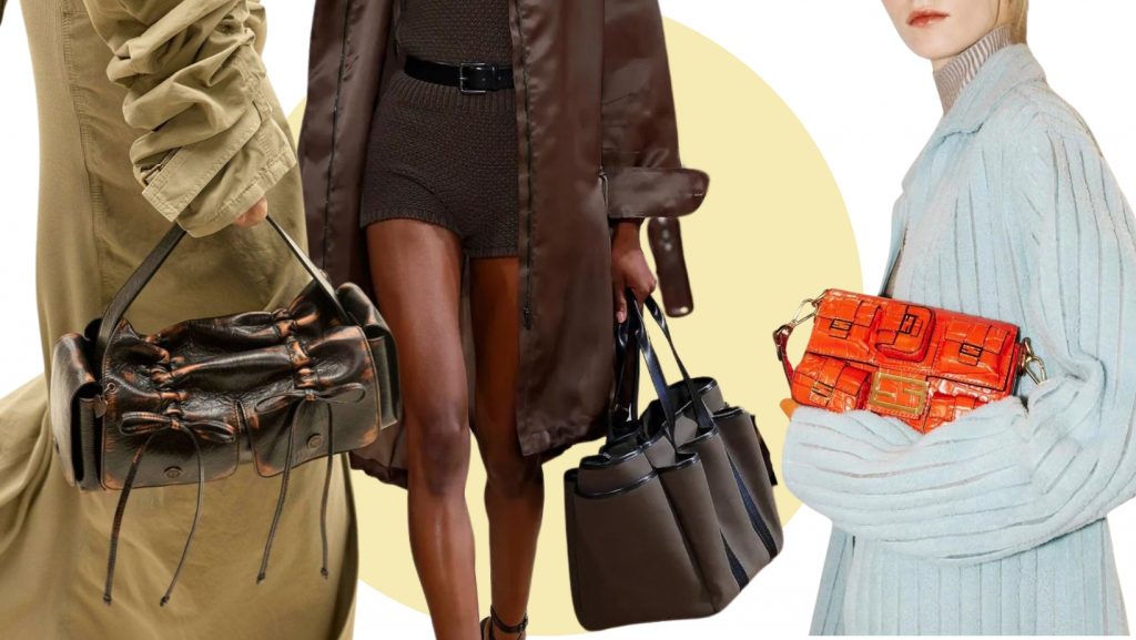bag trends ss24- pocket bags-collage with runway looks from acne studios, Max Mara and Fendi